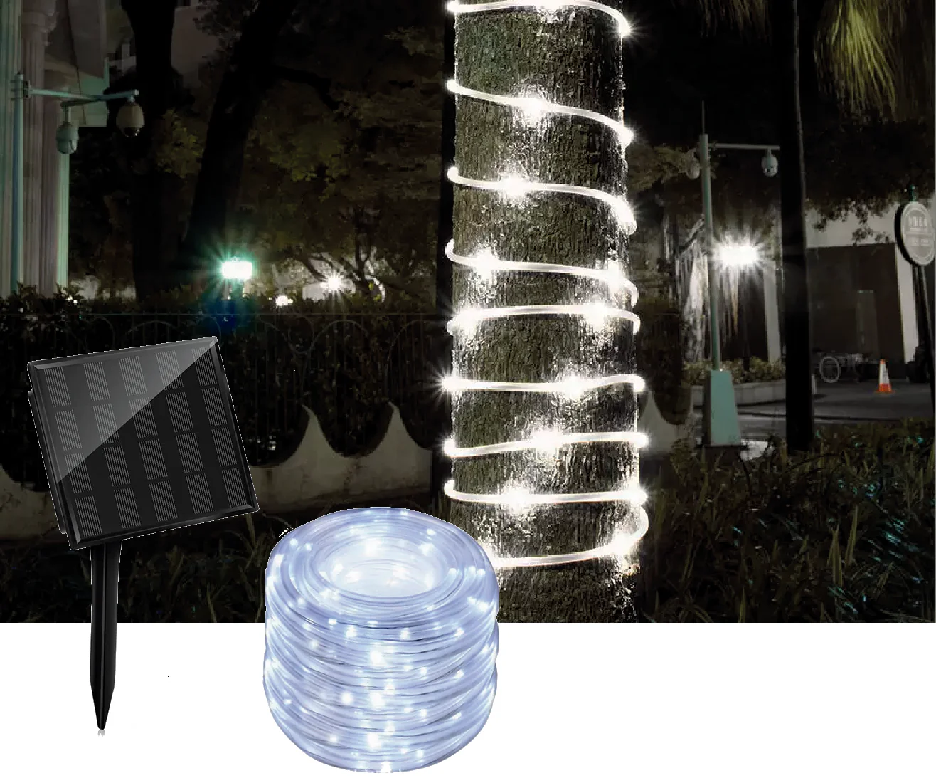 Tubo Luminoso 100 Led luci di Natale ad Energia Solare Bianco Freddo - Image 3